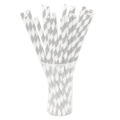 Silver Striped Paper Straws - 7.75 in. | 100 Count