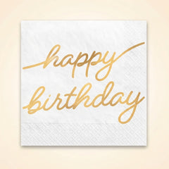 Golden Age "Happy Birthday" Gold Foil Beverage Napkins, 16-Pack - 5 In. X 5 In.