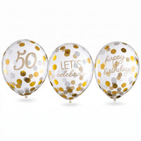 Golden Age 50th Birthday Confetti Latex Balloons, 12-inch, 6-Pack