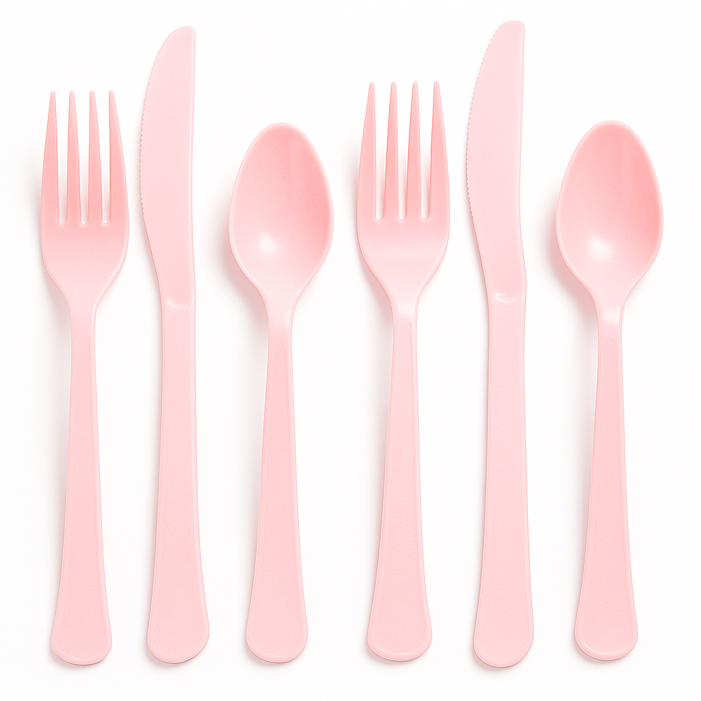 New Pink Heavy-Duty Plastic Cutlery Set - 24 Count