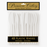 Premium Heavy Weight Frosty White Plastic Knives - 48 Count