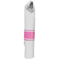 Premium Bright Pink Rolled Cutlery Set with Guest Towel - 10 pack