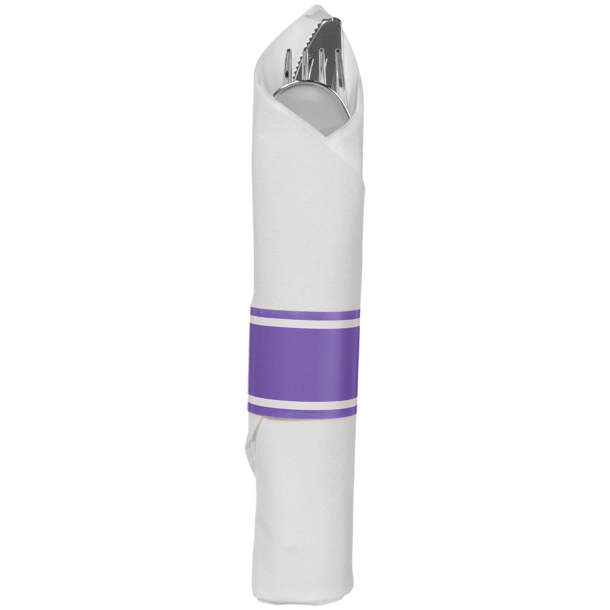 Premium Purple Rolled Cutlery Set with Guest Towel - 10 pack
