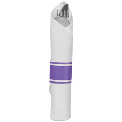Premium Purple Rolled Cutlery Set with Guest Towel - 10 pack