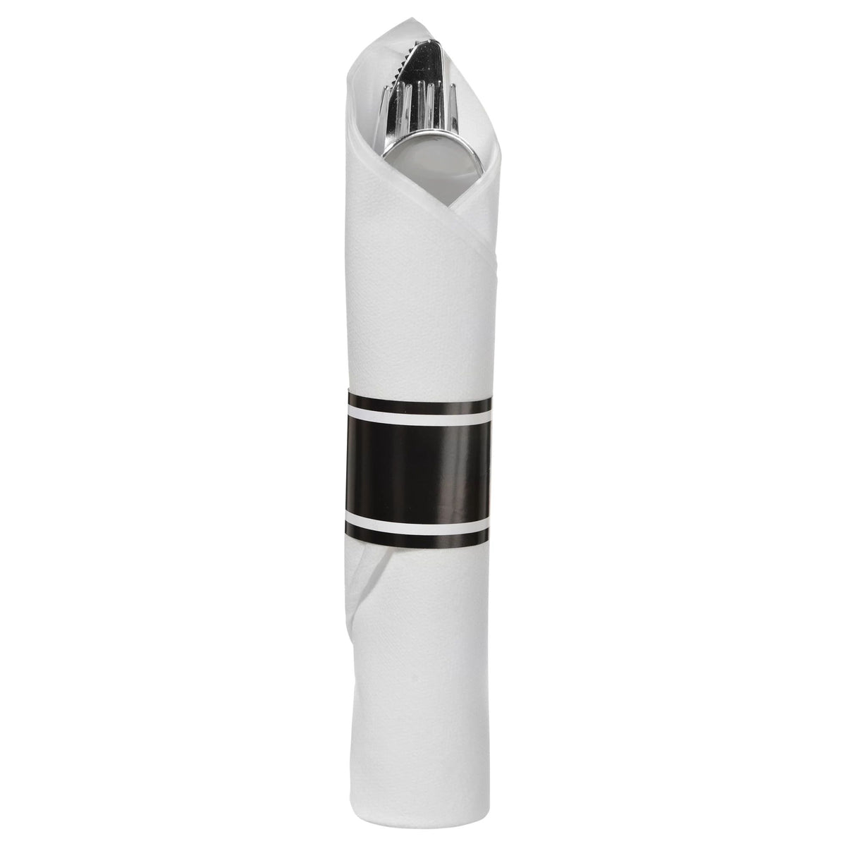 Premium Black Rolled Cutlery Set with Guest Towel - 10 pack