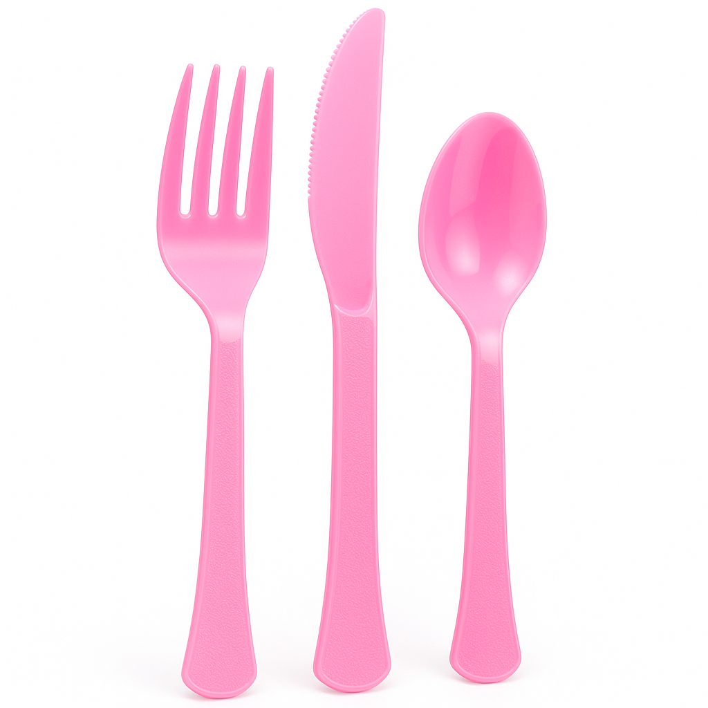 Hot Pink Heavyweight Plastic Cutlery Set - 7.5 in. - 24 Count