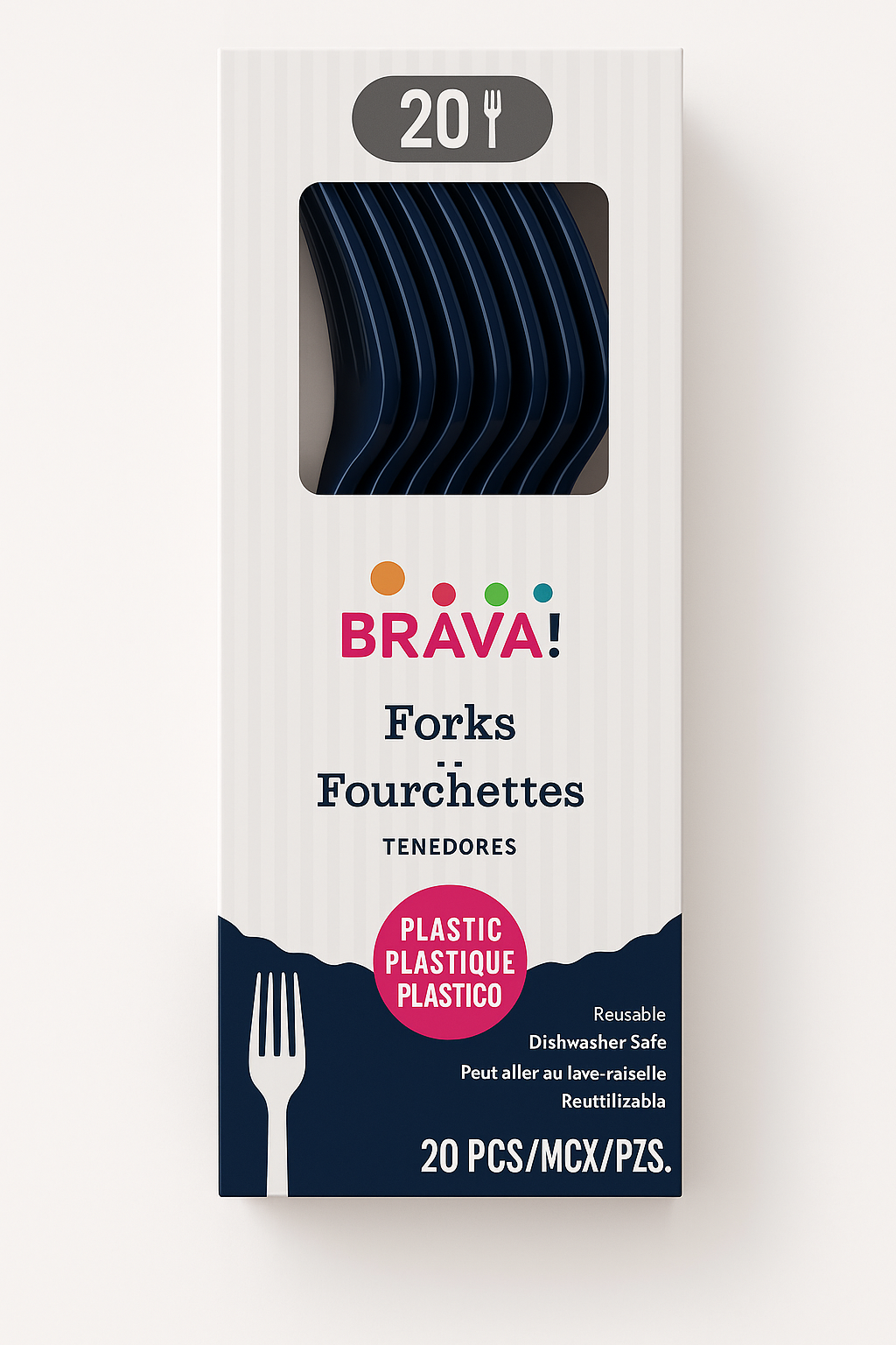 True Navy Plastic Forks - 7.5 in. - 20 Pack
