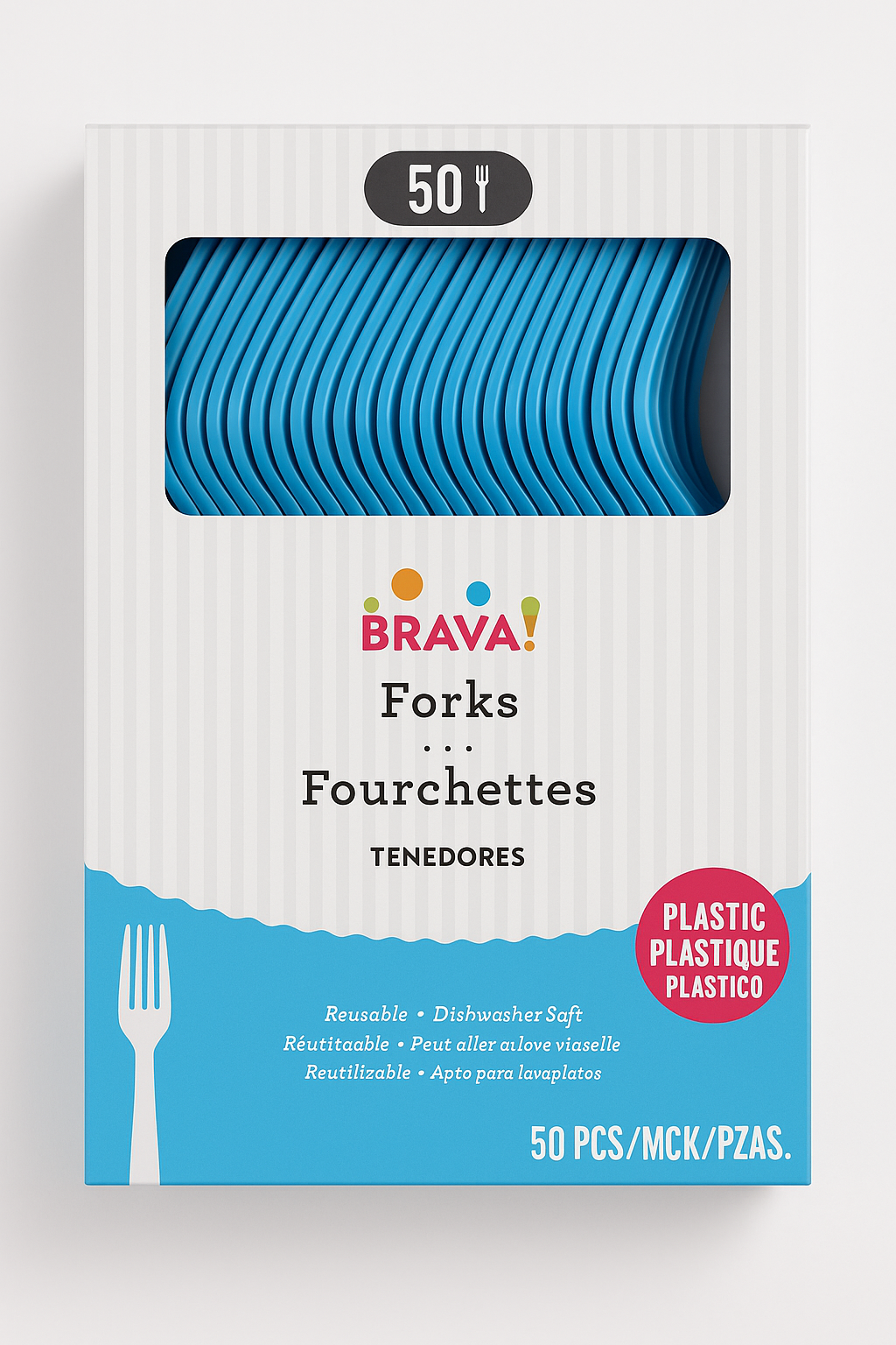 Caribbean Blue Heavy-Duty Plastic Reusable Forks, 50-Pack - 7.5 in.