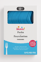 Caribbean Blue Heavy-Duty Plastic Reusable Forks, 50-Pack - 7.5 in.