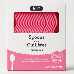 Bright Pink Heavy-Duty Plastic Spoons - 50 Pack