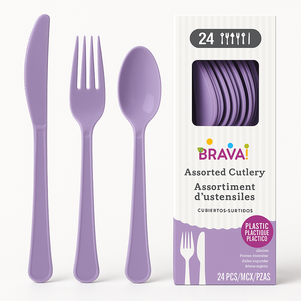 Lavender Plastic Cutlery Set - 24-Count