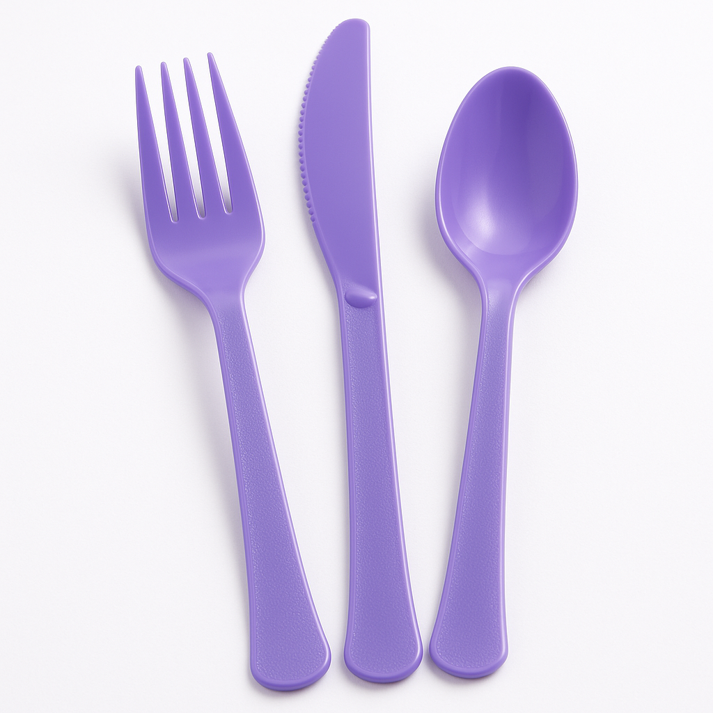 Purple Heavy-Duty Reusable Plastic Cutlery Set - 24 Pack