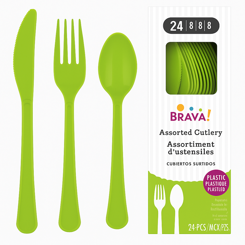 Brava! Kiwi Green Plastic Cutlery Set - 24 Count