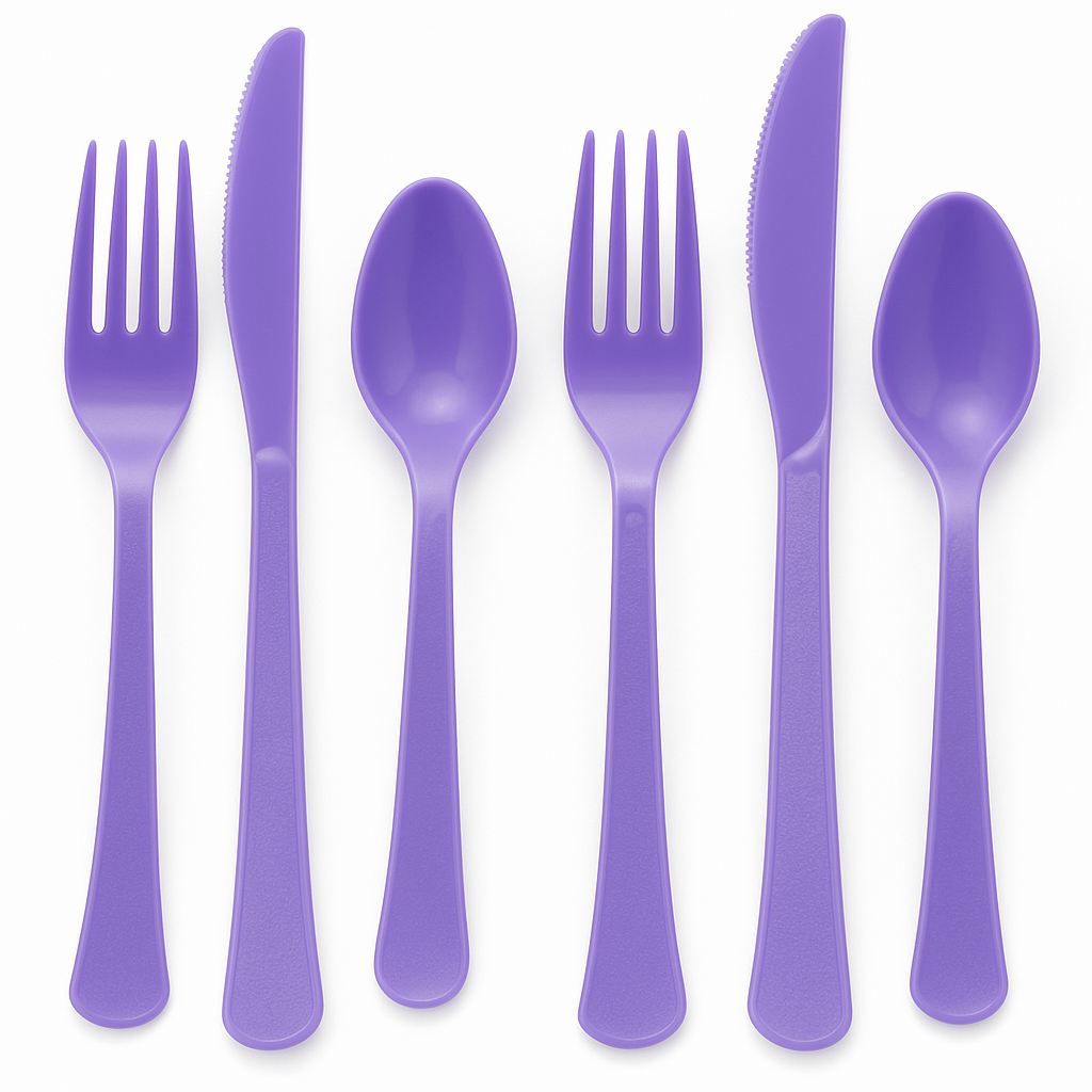 Vibrant Purple Plastic Cutlery Set - Assorted