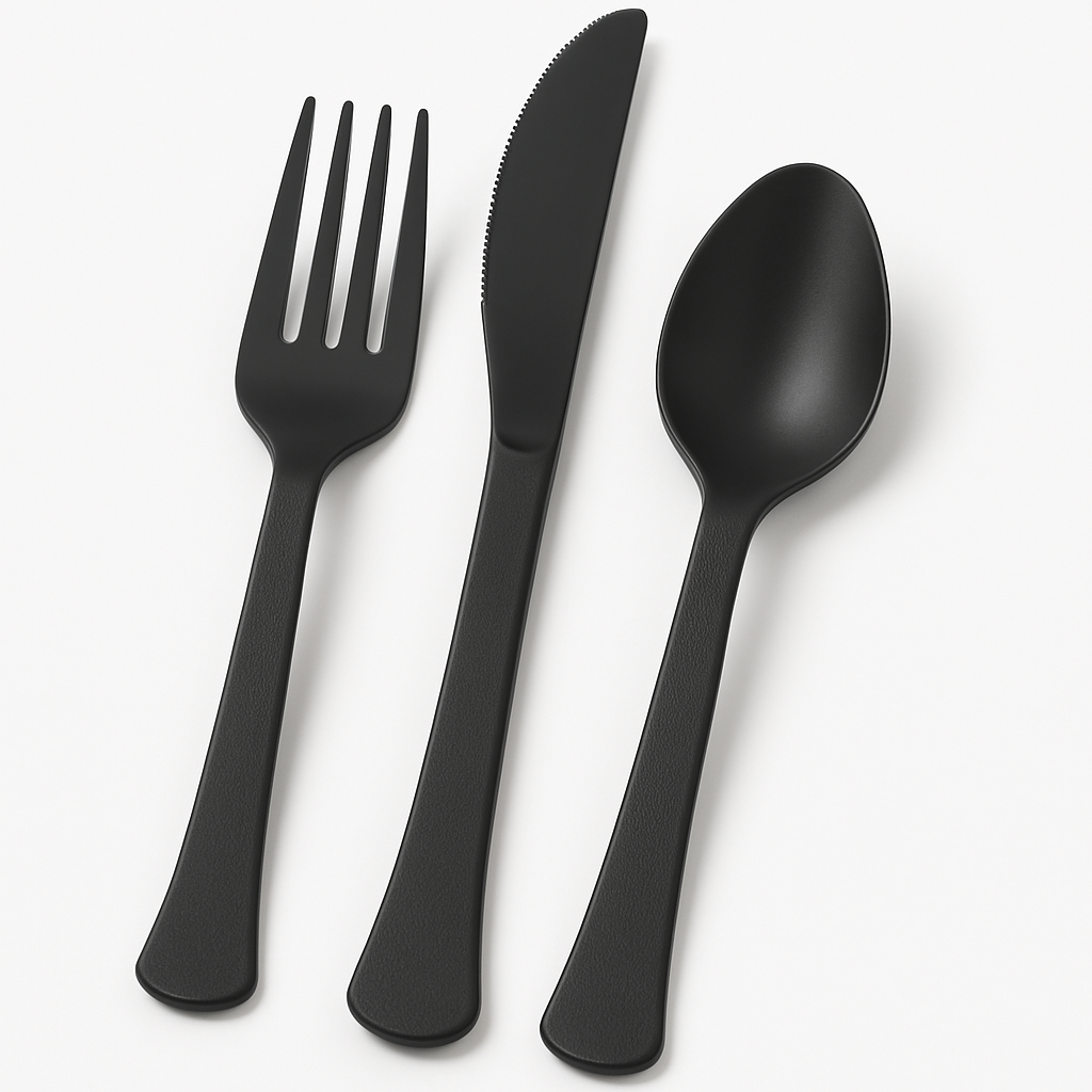 Black Assorted Plastic Cutlery Set, 200 Pieces - 7.5 in.