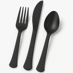 Black Assorted Plastic Cutlery Set, 200 Pieces - 7.5 in.