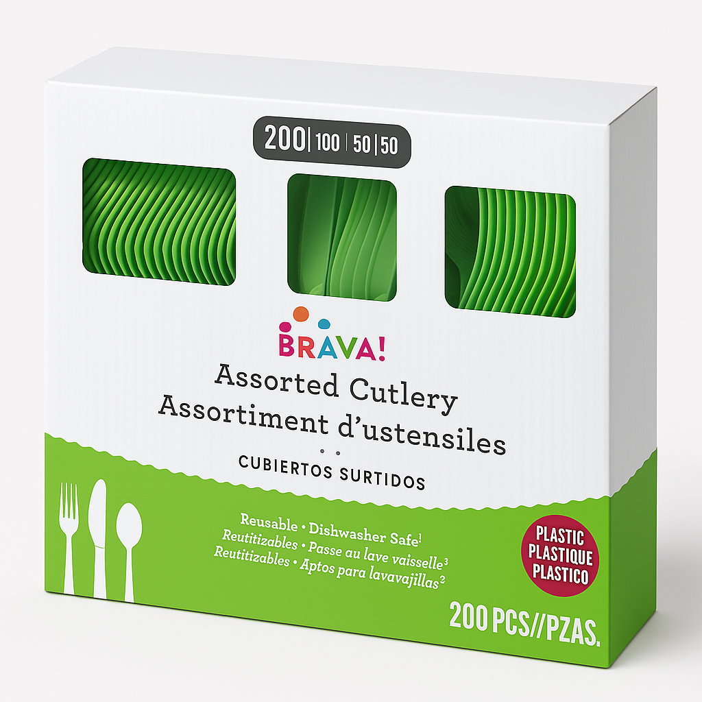 Kiwi Green Assorted Plastic Cutlery Set - 7.5 in.