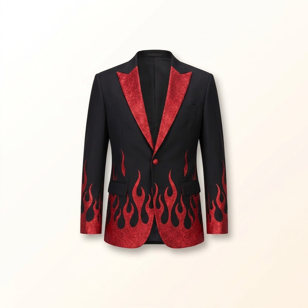 Men's Devil Suit Jacket Costume with Red Flame Detail - Adult L/XL
