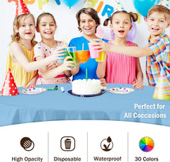 Round Light Blue Plastic Table Covers | 12 Pack - 84 in.