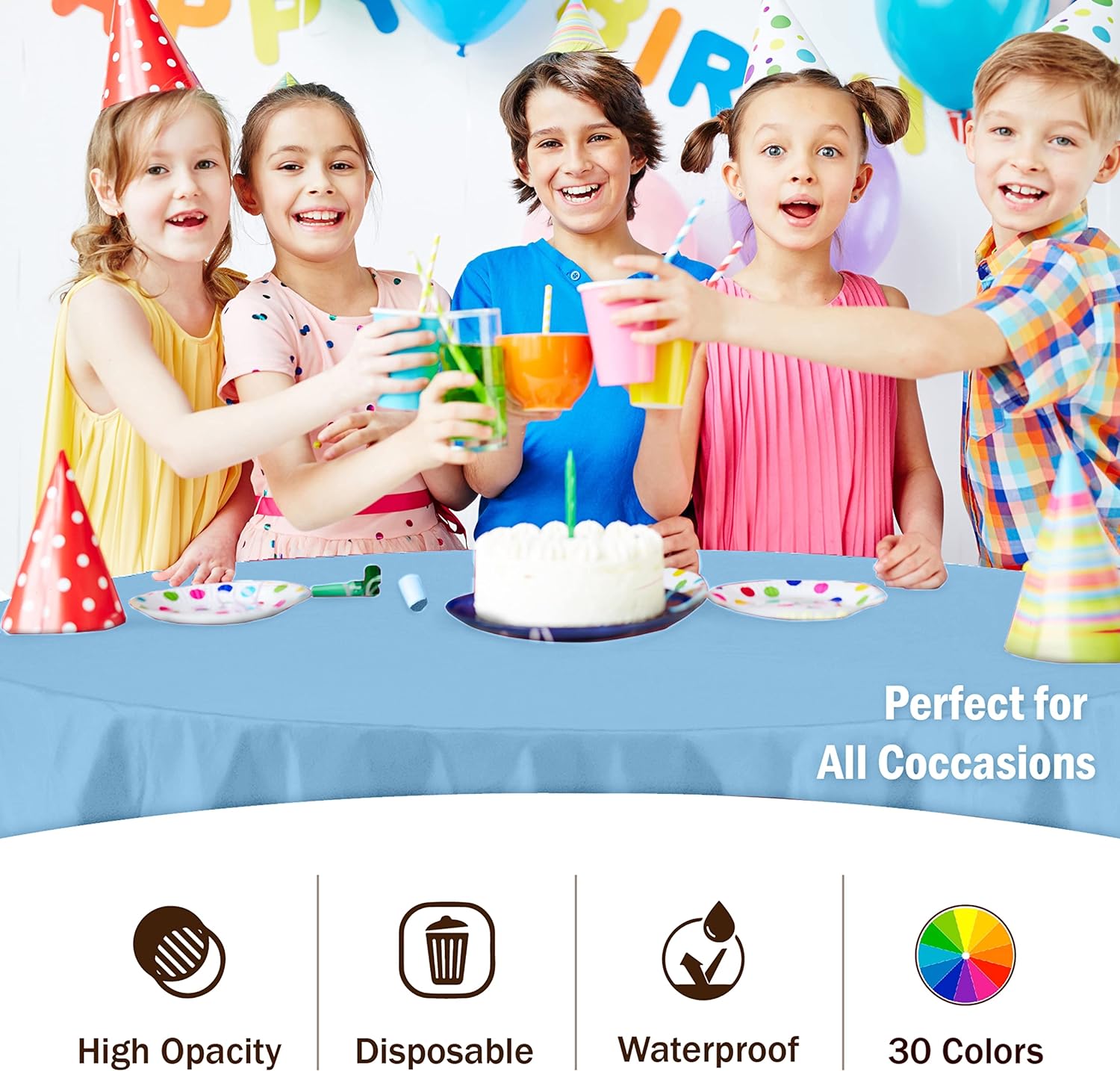 Round Light Blue Plastic Table Cover - 84 in. | Case of 48