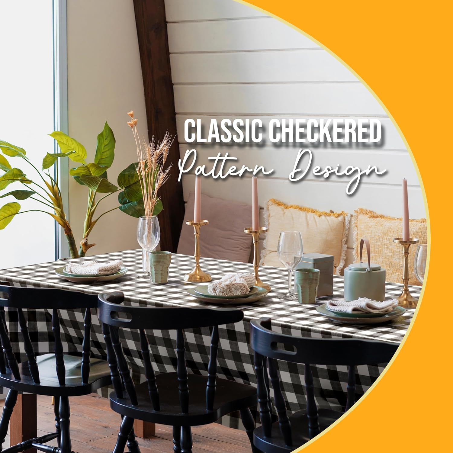 Black Gingham Plastic Table Covers | 6 Pack - 54 In. x 108 In.