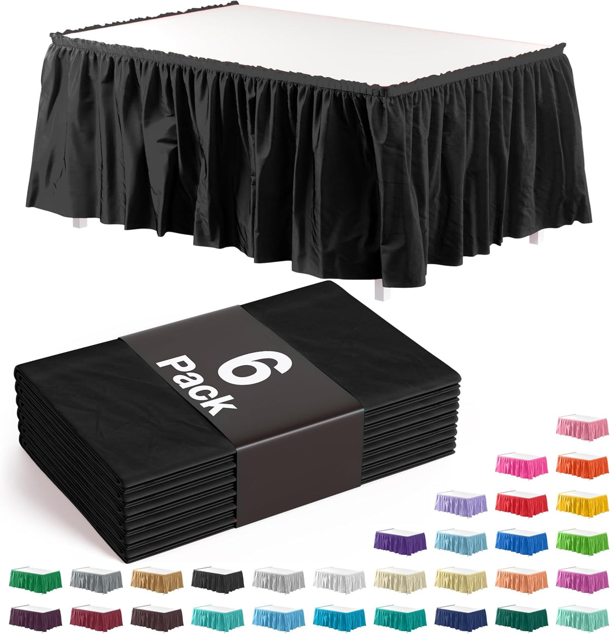Black Plastic Table Skirt | 6 Pack