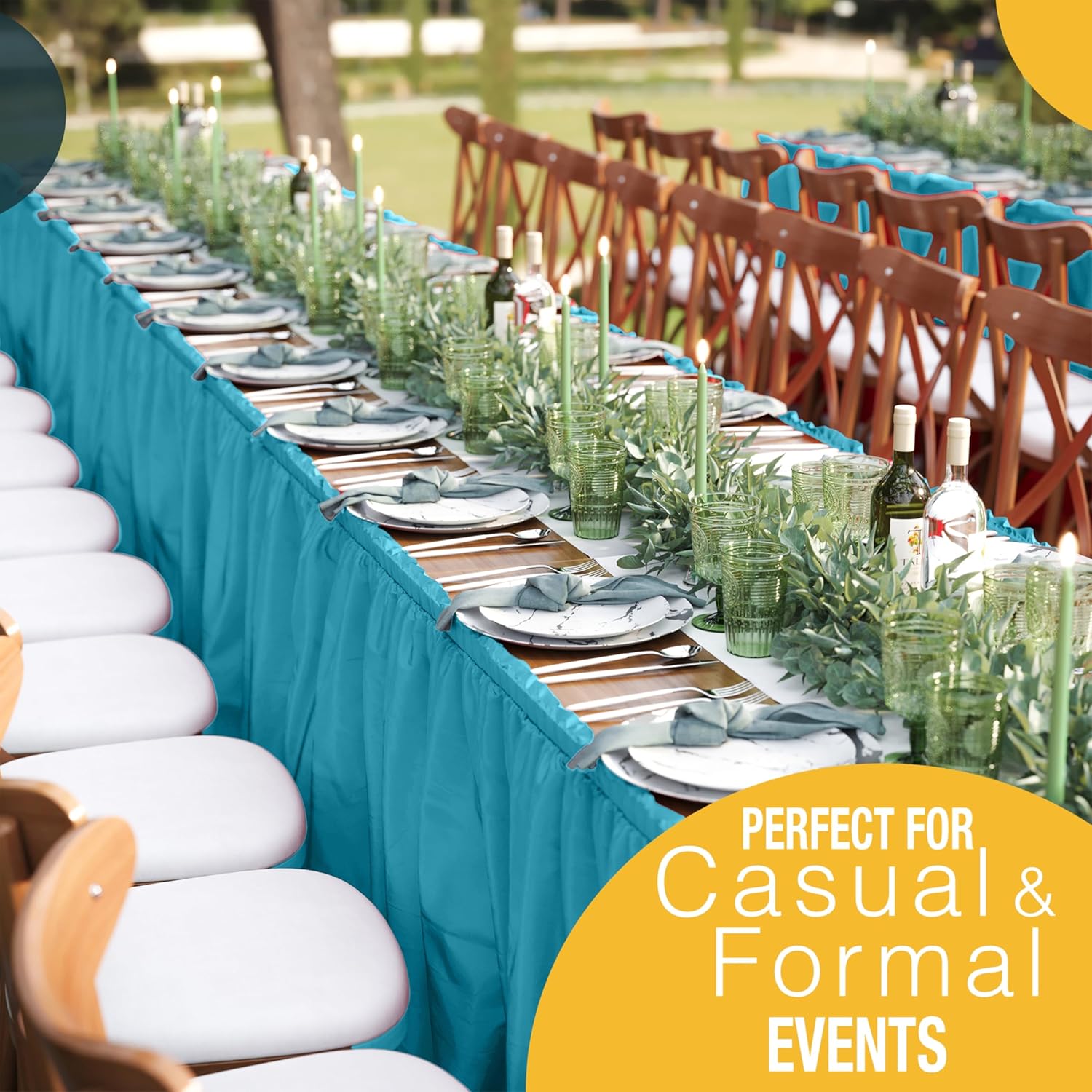 Turquoise Plastic Table Skirt | 6 Pack