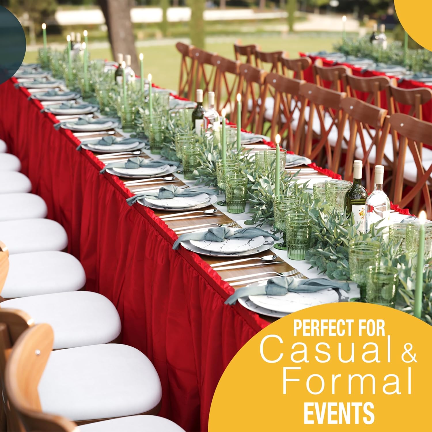 Red Plastic Table Skirt | 6 Pack