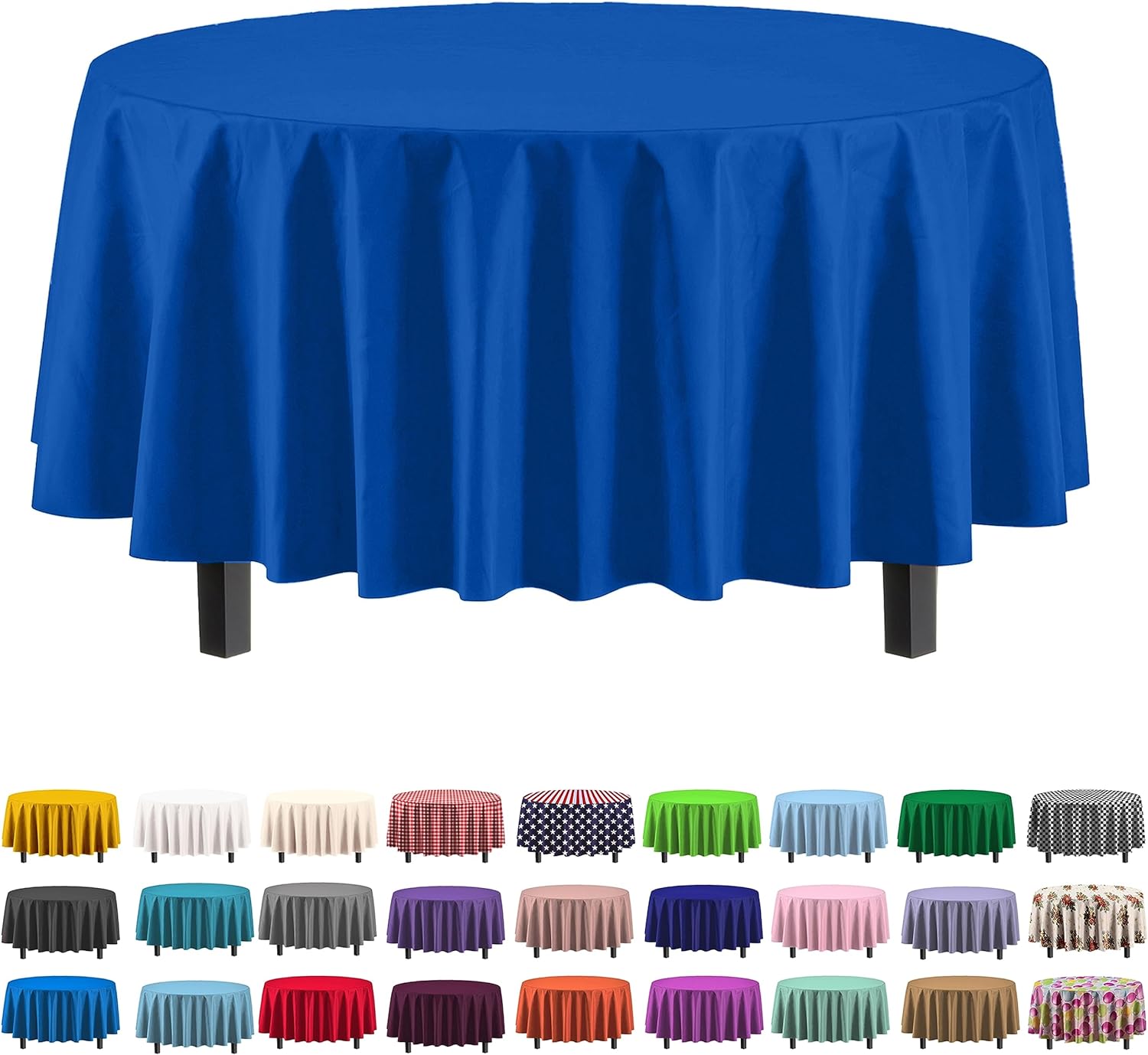 Dark Blue Round Plastic Table Cover - 84 in. | Case of 48