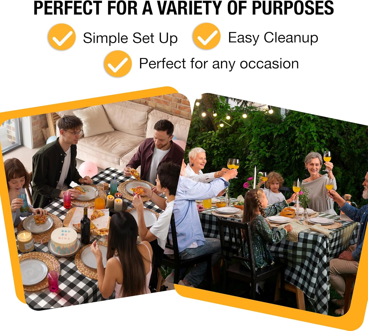 Black Gingham Plastic Table Covers | 6 Pack - 54 In. x 108 In.