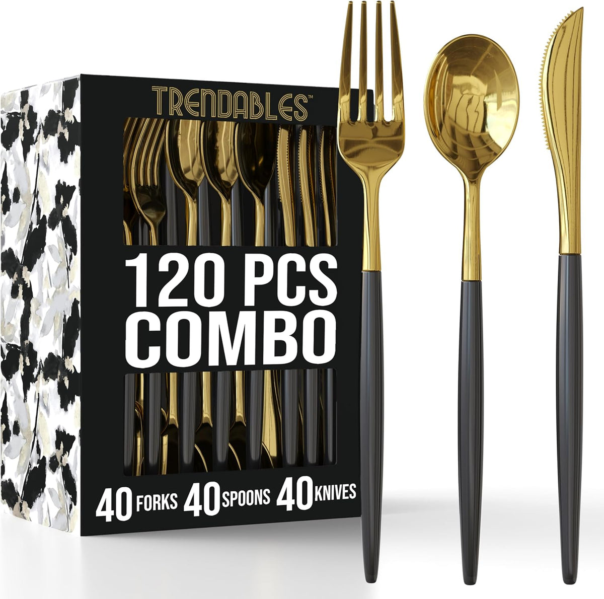 Trendables Cutlery Combo Black/Gold | 120 Count