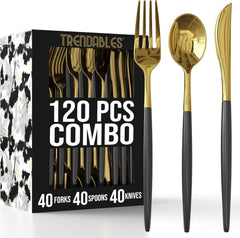 Trendables Cutlery Combo Black/Gold | 120 Count