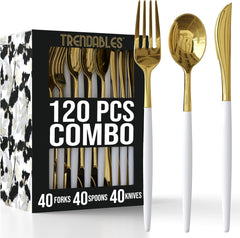 Trendables Cutlery Combo White/Gold | 120 Count