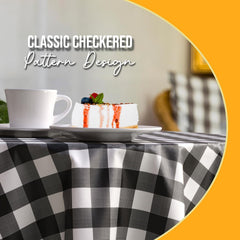 Round Black Gingham Plastic Table Covers | 12 Pack - 84 in.