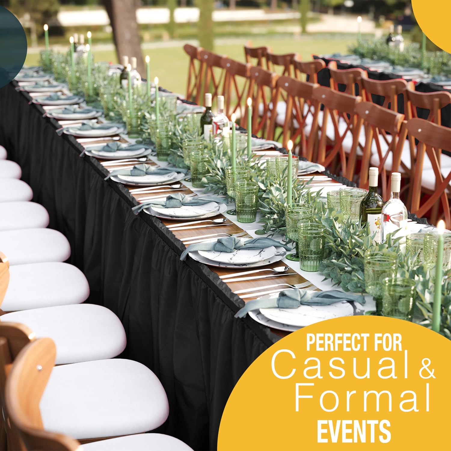 Black Plastic Table Skirt | 6 Pack