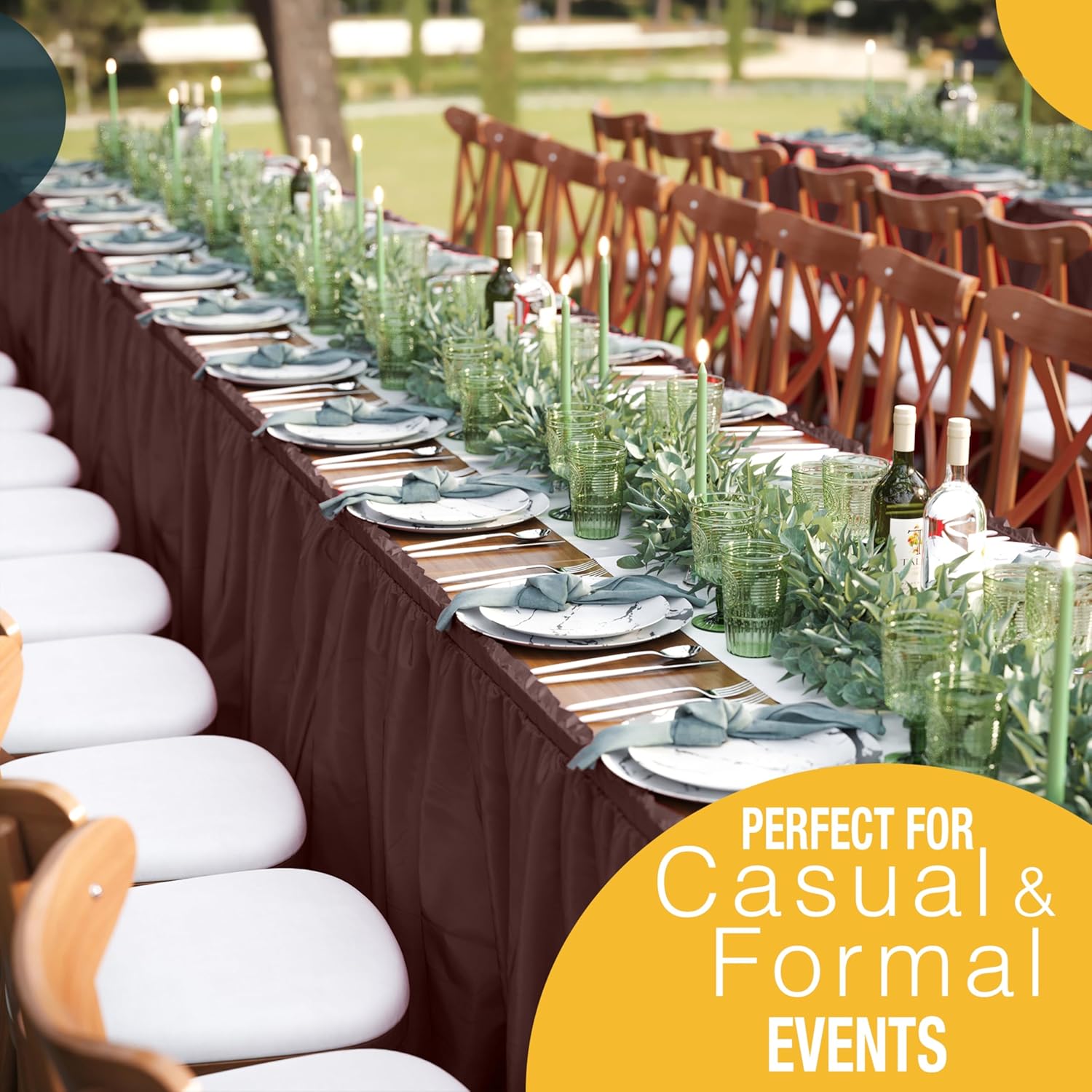 Brown Plastic Table Skirt | 6 Pack
