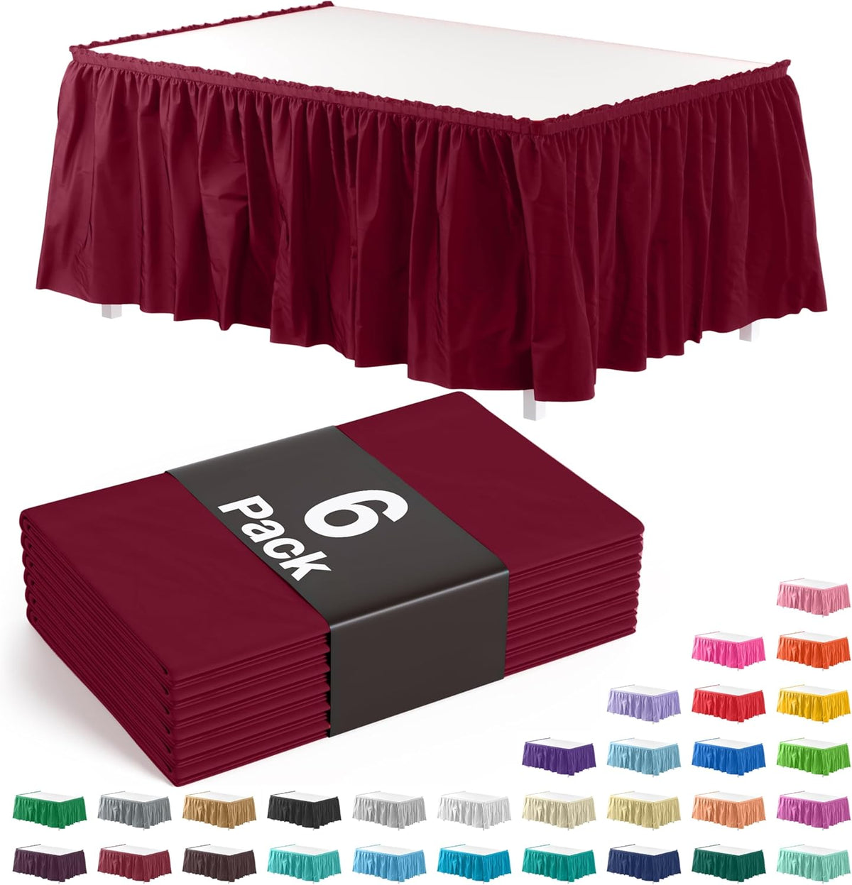 Burgundy Plastic Table Skirt | 6 Pack - 168 in. x 29 in.