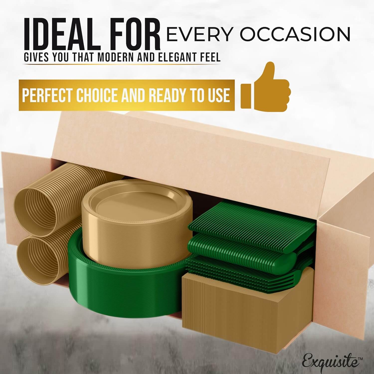 350 Pcs Green & Gold Disposable Tableware Set