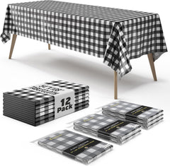 Black Gingham Plastic Table Covers | 12 Pack - 54 In. x 108 In.