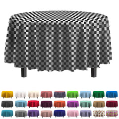 84" Round Black/White Checkered Table Cover