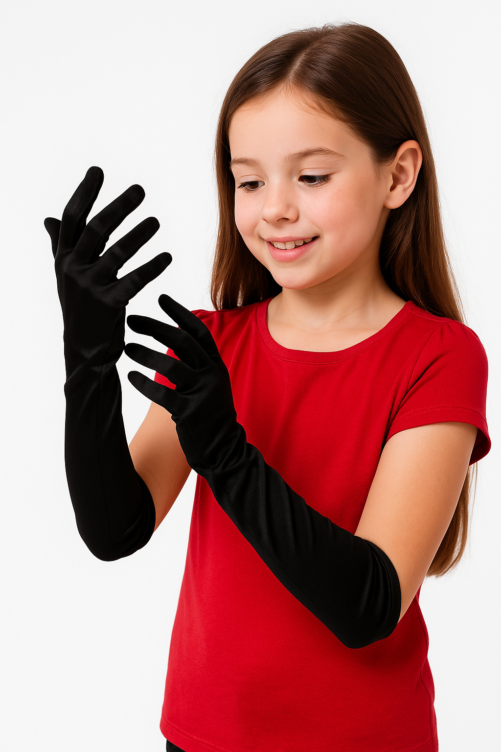 Kids' Black Elbow-Length Costume Gloves