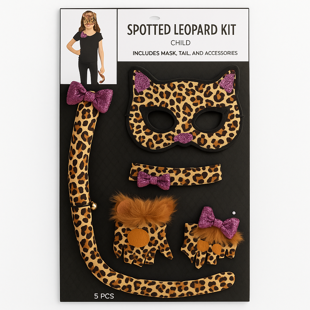 Spotted Leopard Costume Kit for Kids - Mask, Tail, and Accessories