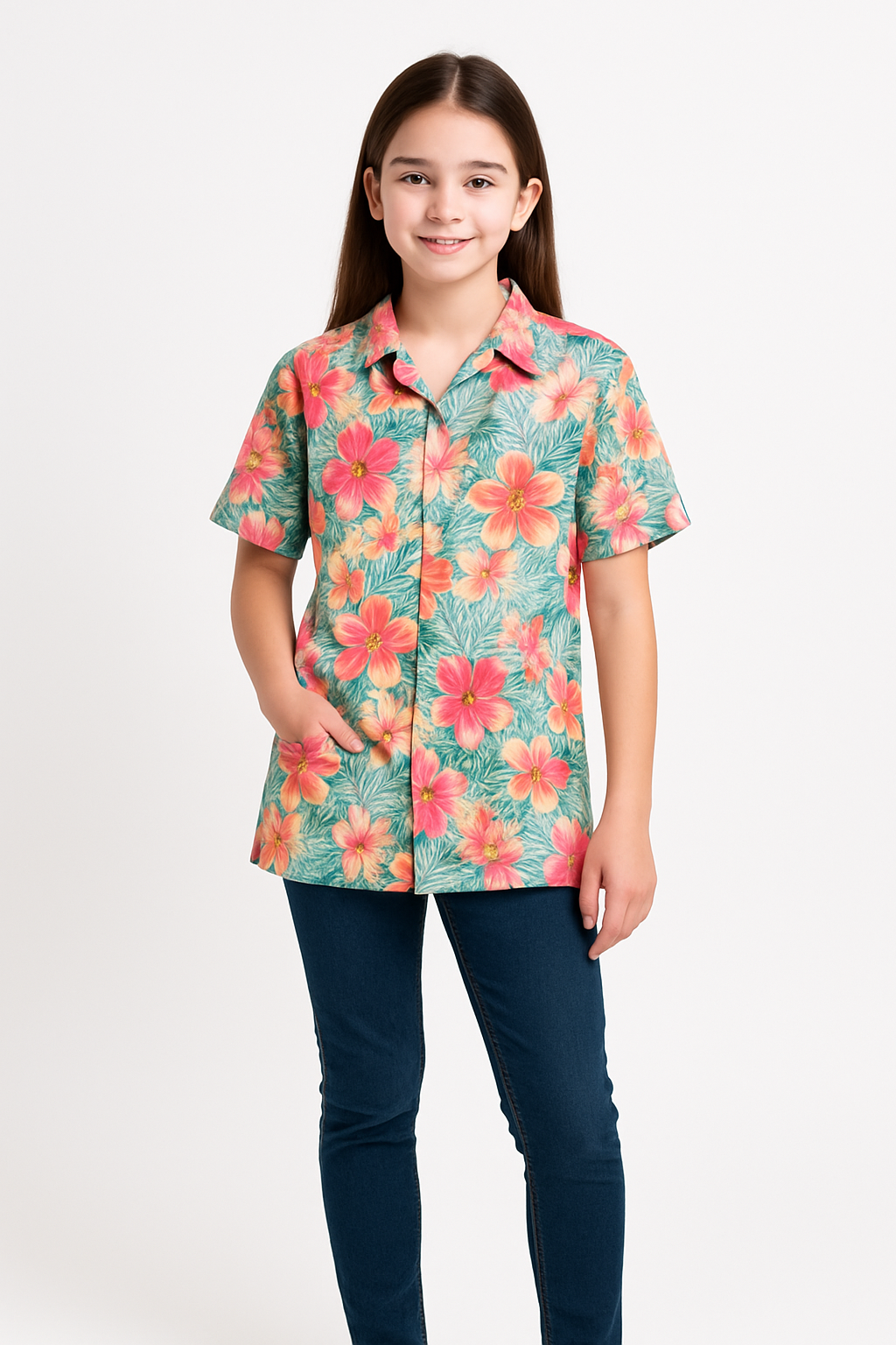 Kids' Hawaiian Floral Shirt - L/XL