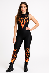 Fiery Devil Flames Catsuit Costume - L/XL