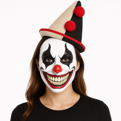 Freak Show Scary Clown Mask - Red, White, Black Halloween Accessory