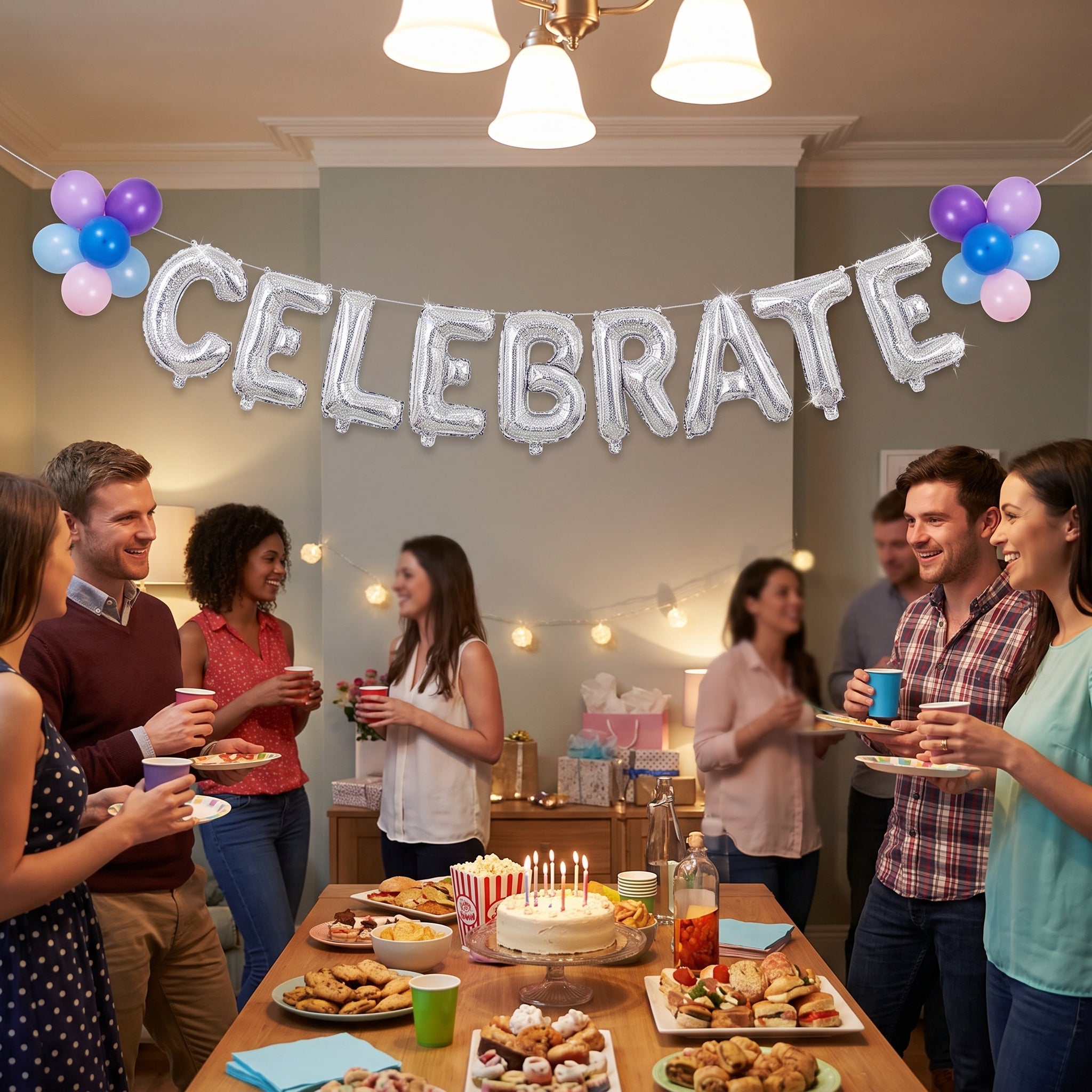 Silver Glitter "Celebrate" Foil Balloon Banner Kit