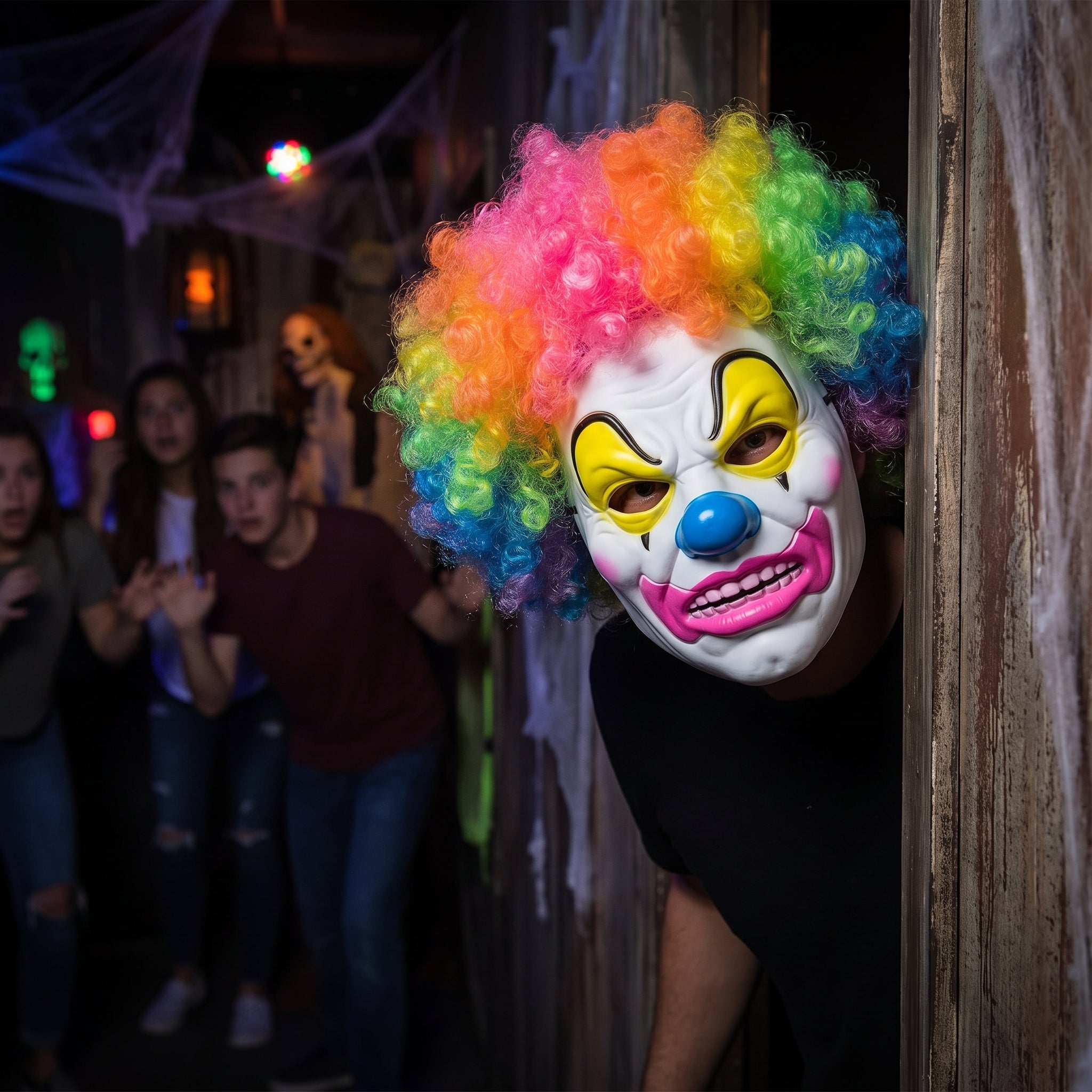 Neon Circus Light-Up Clown Mask with Rainbow Wig