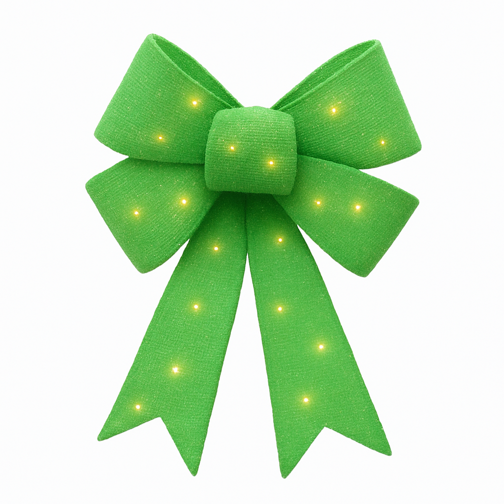 Elegant Green Fabric Bow with Lights - 21" Masquerade Decor