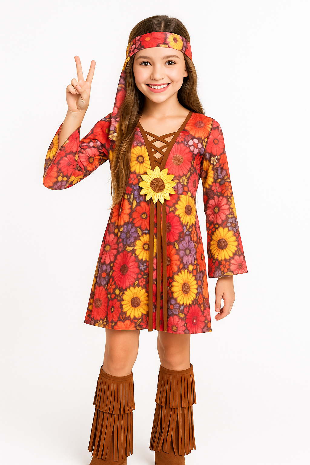 Flower Power Hippie Costume for Girls - Medium