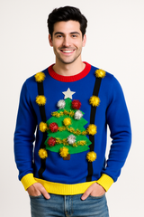 Men's Ugly Christmas Tree Sweater - Blue, L/XL